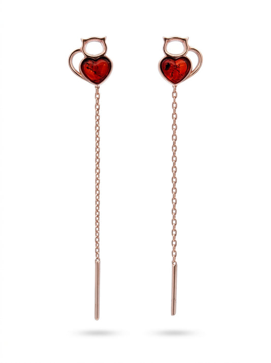 Heart Cognac Amber Silver Threader Earrings — DARVIN (Pre-Order)