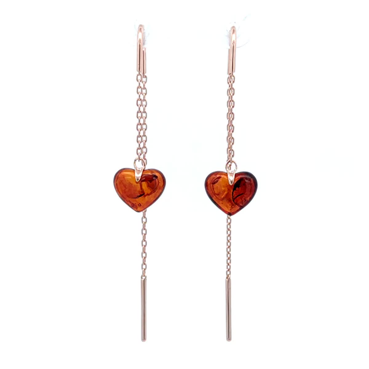 Heart Cognac Amber Silver Threader Earrings — DARVIN (Pre-Order)