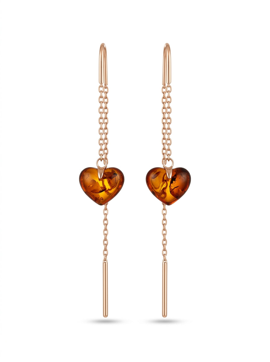 Heart Cognac Amber Silver Threader Earrings — DARVIN (Pre-Order)