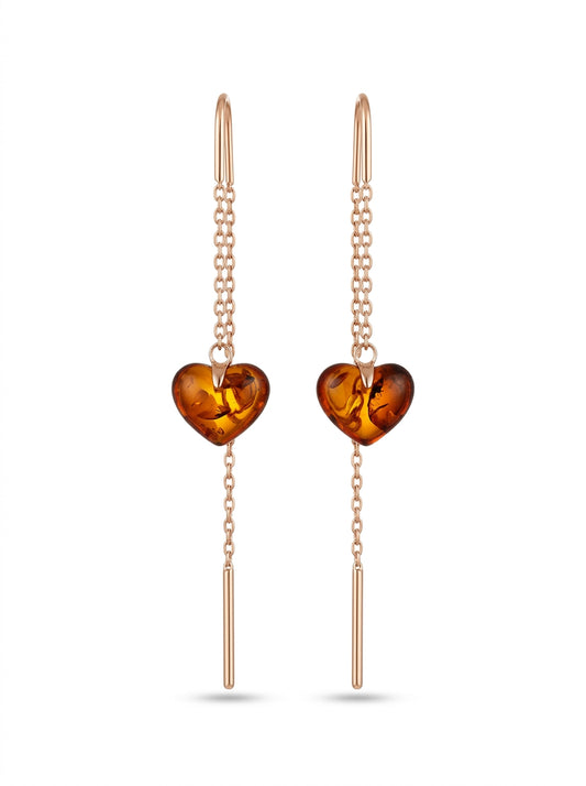 Heart Cognac Amber Silver Threader Earrings — DARVIN (Pre-Order)