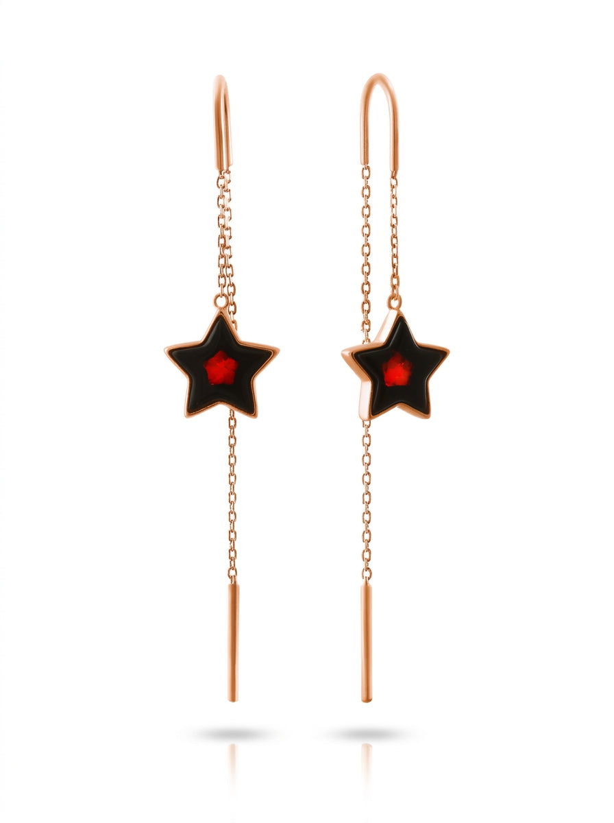 Star Cognac Amber Silver Threader Earrings — DARVIN (Pre-Order)