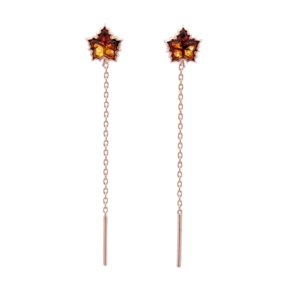 Maple Leaf Cognac Amber Silver Threader Earrings — DARVIN (Pre-Order)