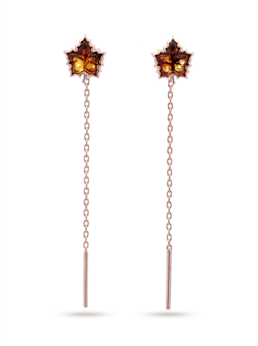 Maple Leaf Cognac Amber Silver Threader Earrings — DARVIN (Pre-Order)