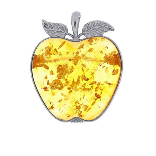 Apple Lemon Amber Silver Brooch Pendant — DARVIN (Pre-Order)