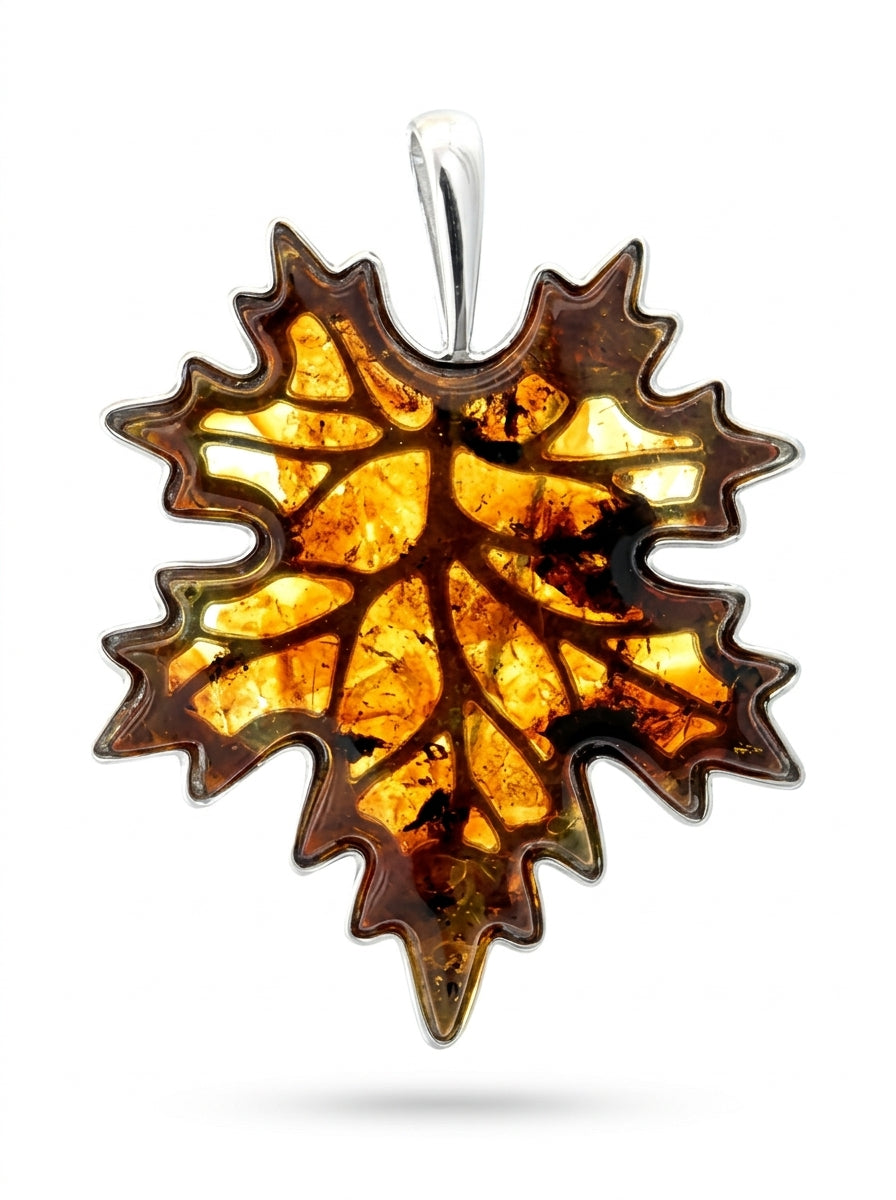 Maple Leaf Cognac Amber Silver Brooch Pendant — DARVIN (Pre-Order)