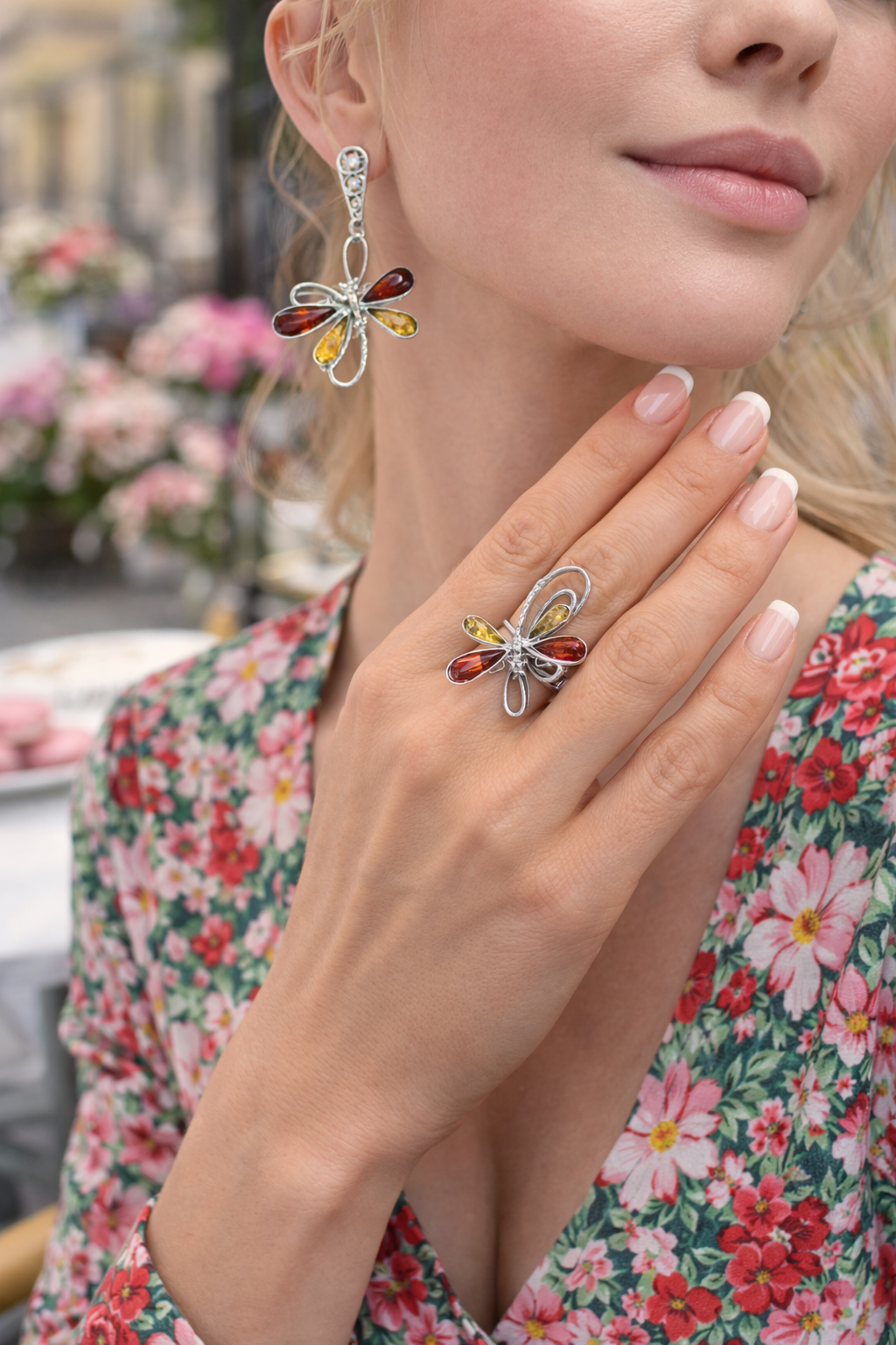 Amber Dragonfly Set – Baltic Amber | Gold-Plated Sterling Silver