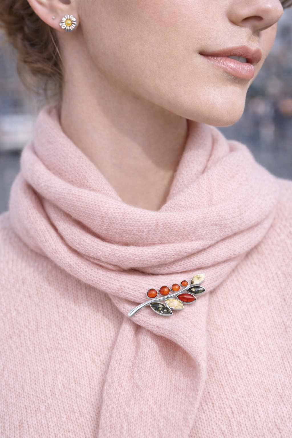 Fern Brooch Pendant 925 Sterling Silver Baltic Amber Darvin