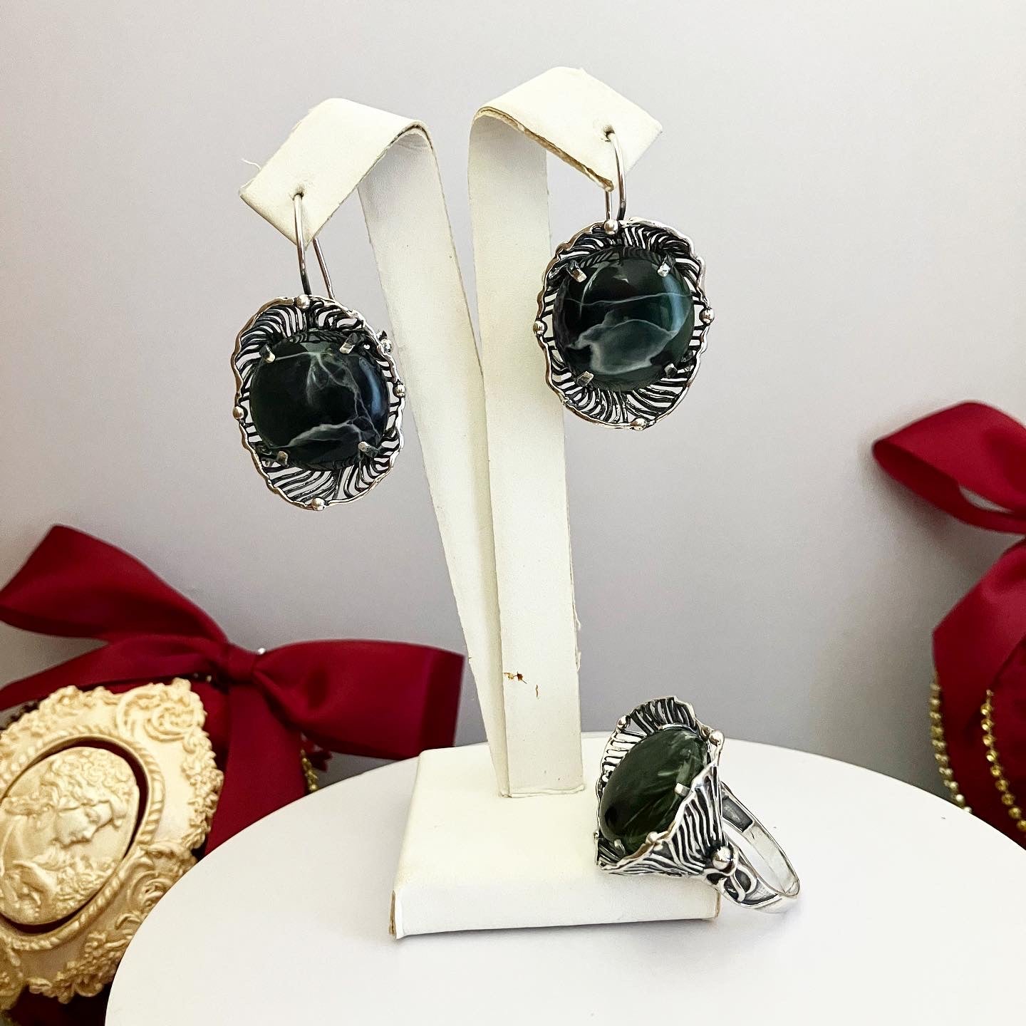 Set - earrings and ring with ophite