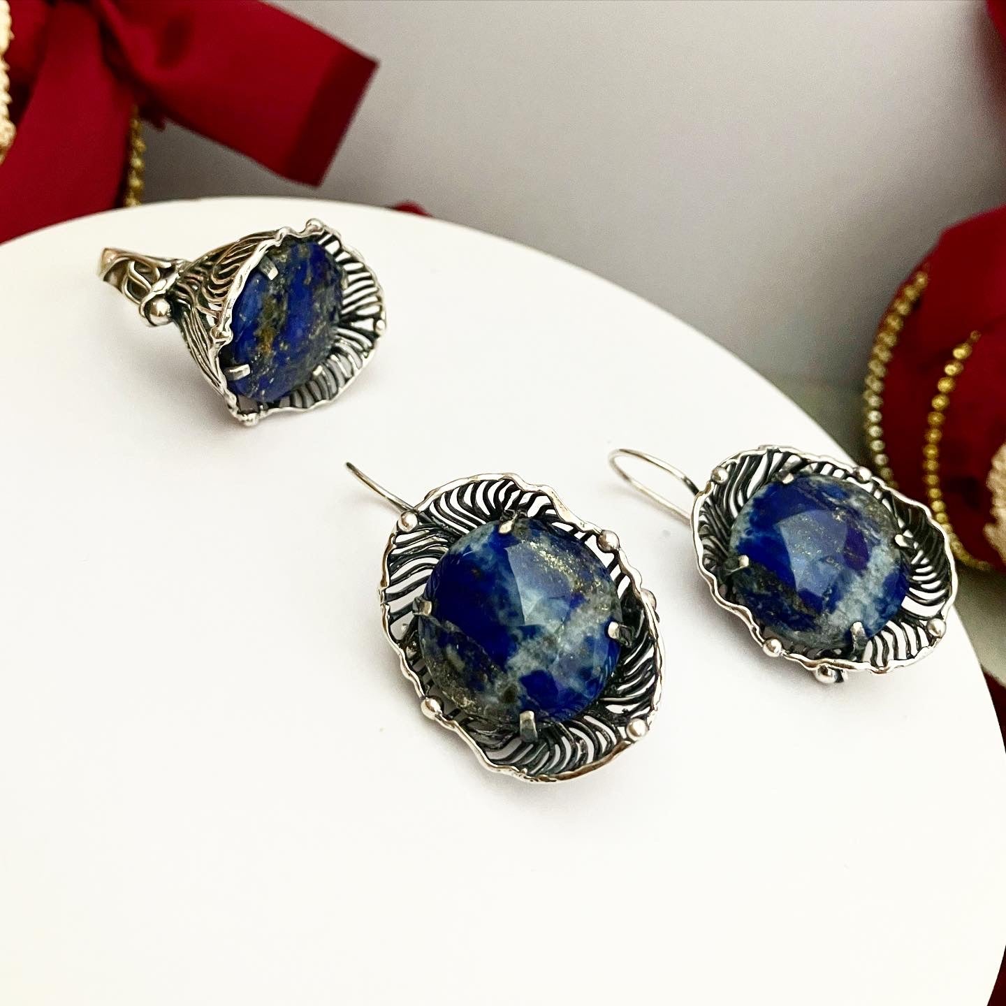 Set - earrings and ring with lapis lazuli