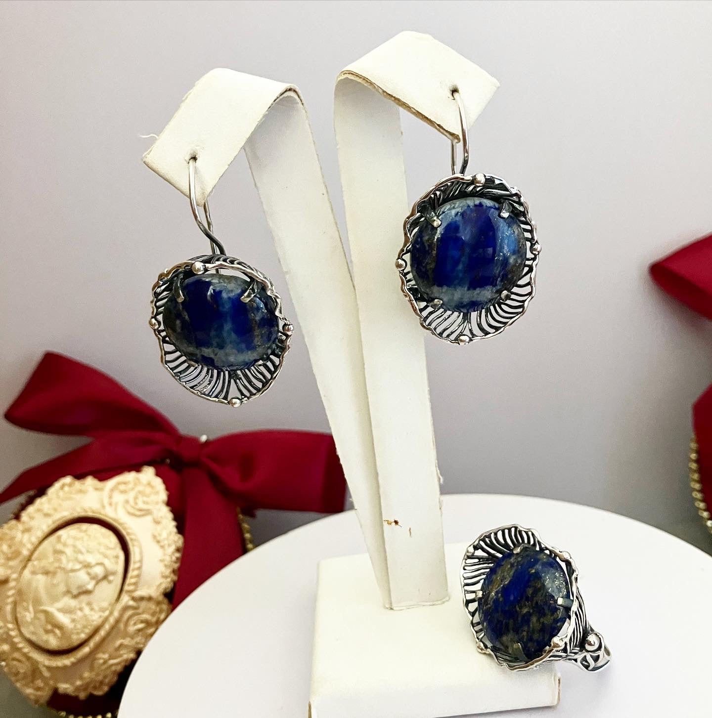 Set - earrings and ring with lapis lazuli