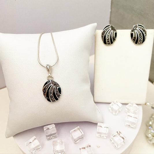 Set - earrings and pendant drop silver