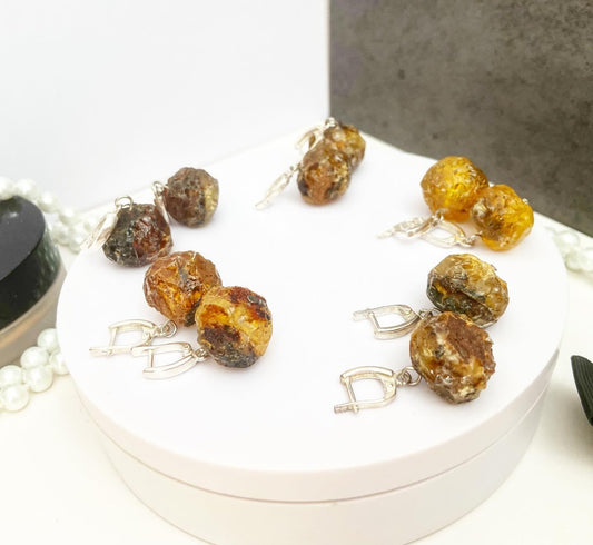 Earrings made of raw amber "Renaissance"