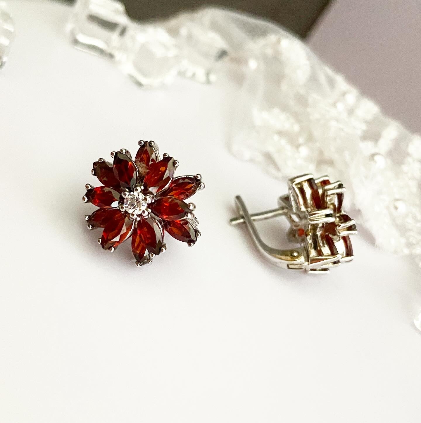 Earrings with Garnet "Flower"