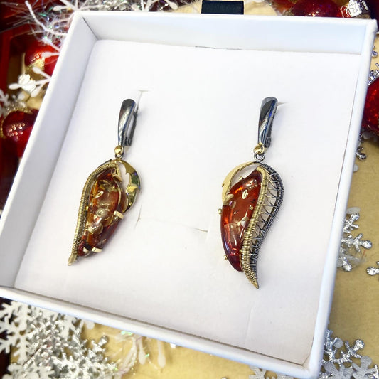 Handmade earrings with amber