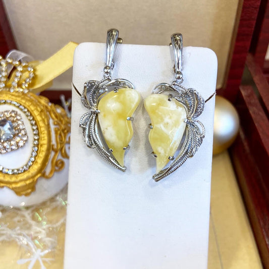 Handmade Earrings with Milky Amber