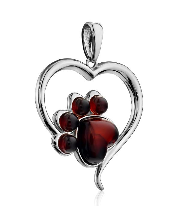 Amber Paw Heart Pendant
