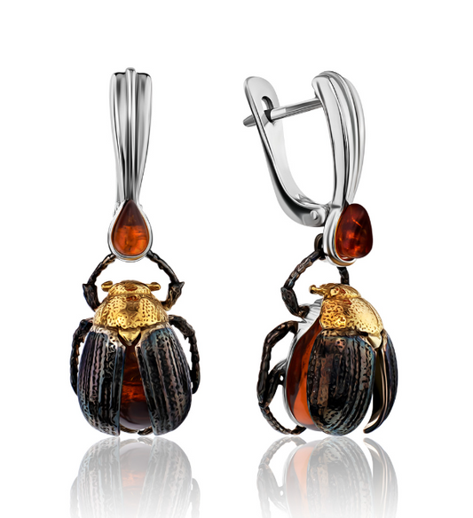 Amber Scarab Earrings