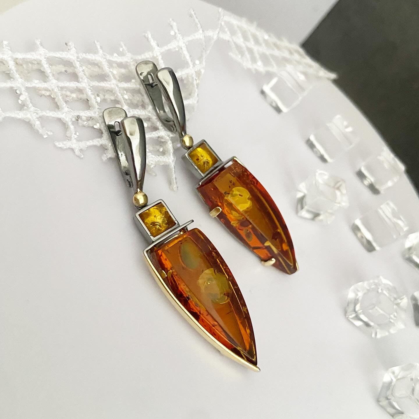 Handmade Amber Earrings “Geometry”