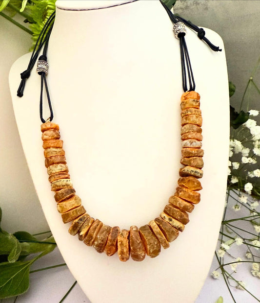 Amber Disc Necklace “Boho” – Handmade