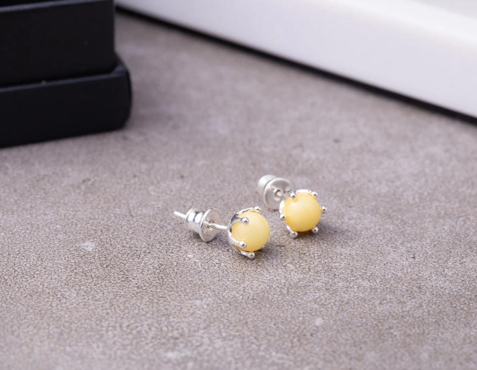 Crown Baltic Amber Stud Earrings