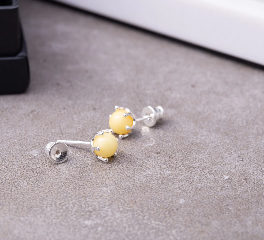 Crown Baltic Amber Stud Earrings