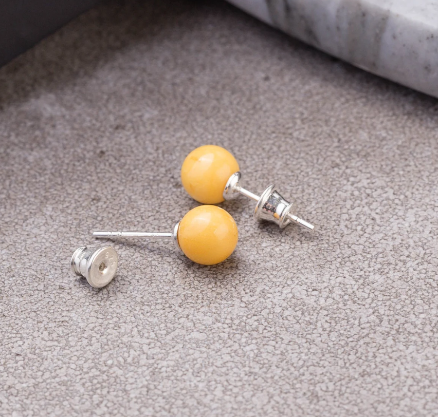 Baltic Amber Ball Stud Earrings