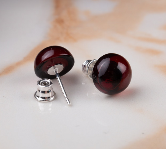 Caribbean Amber Button Stud Earrings