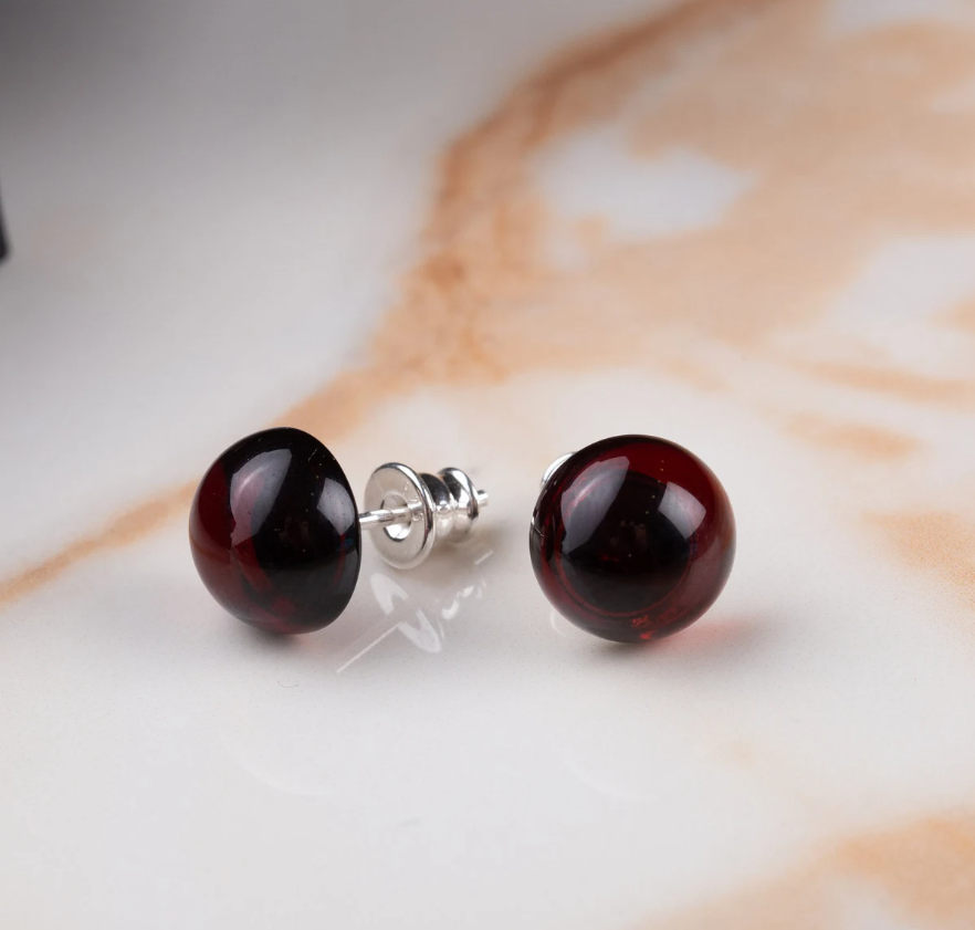 Caribbean Amber Button Stud Earrings