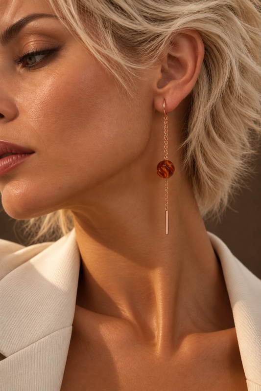 Carousel – Natural Baltic Amber Threader Earrings