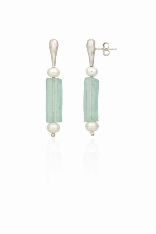 Sea Whisper Roman Glass & Pearl Earrings