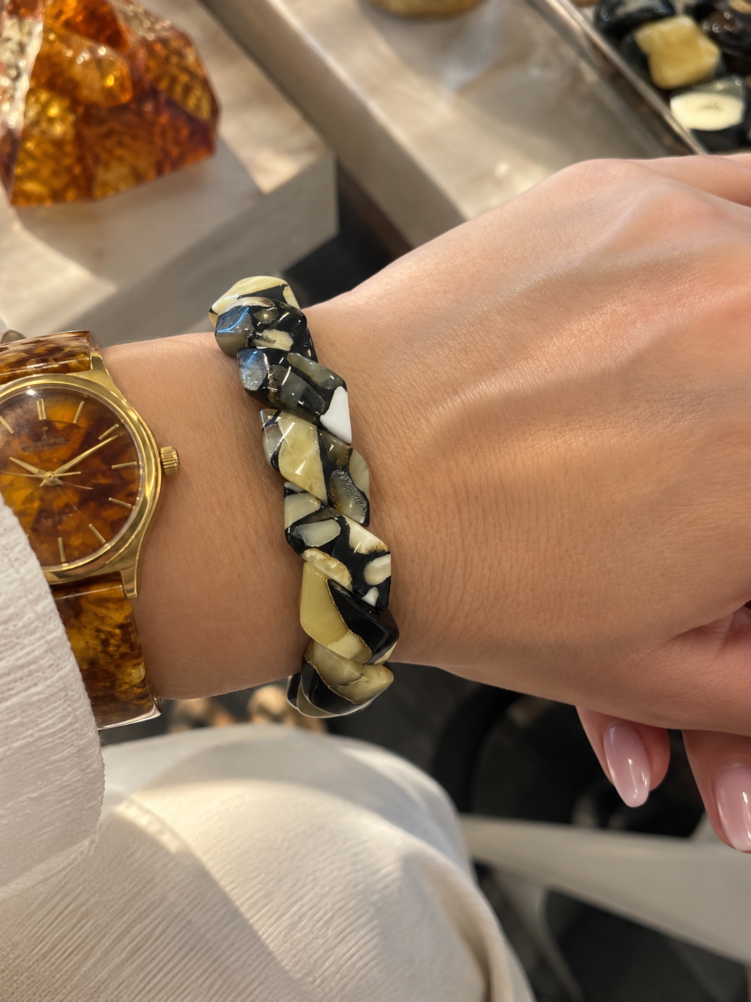 Dalmatian Collection – Black Braided Baltic Amber Handmade Bracelet