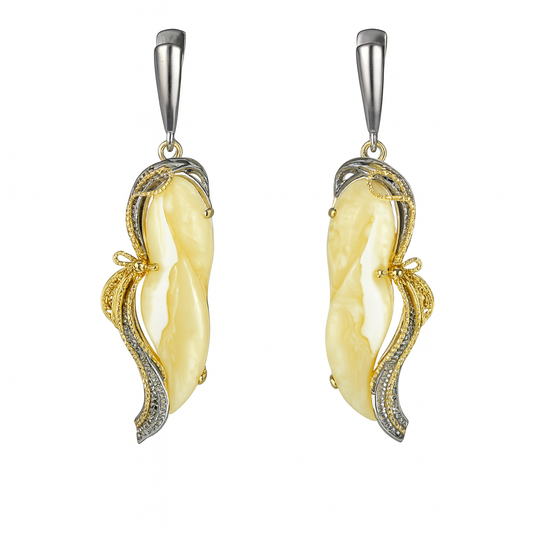 Baltic Elegance Earrings – Sterling Silver with Gold Plating & Natural Baltic Amber