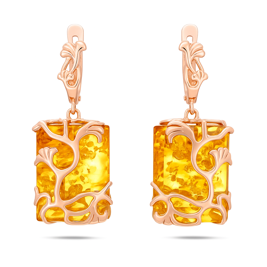 עגילי עץ החיים - "ענבר הרמוניה"