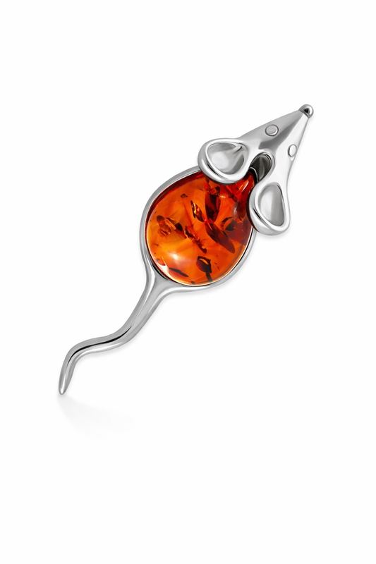 Mouse Amber Brooch