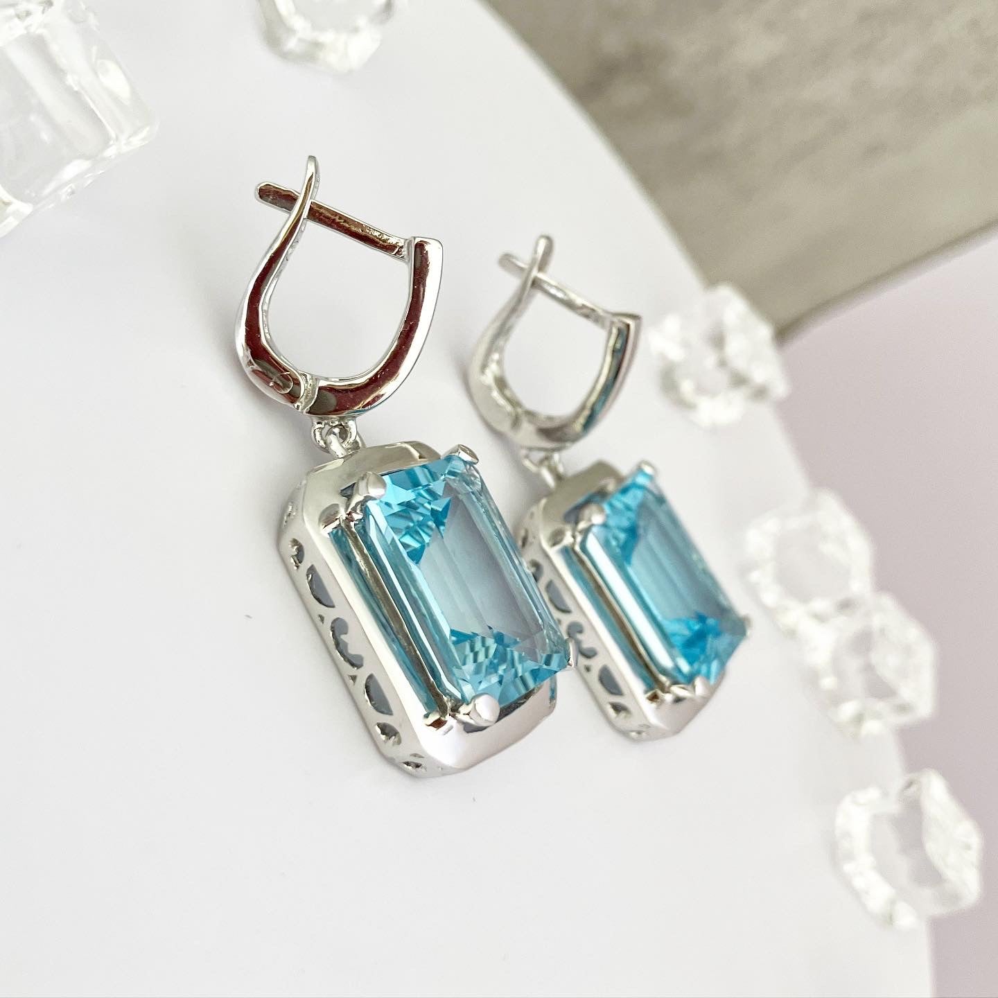 Earrings silver 925 samples with topaz sky BLUE.