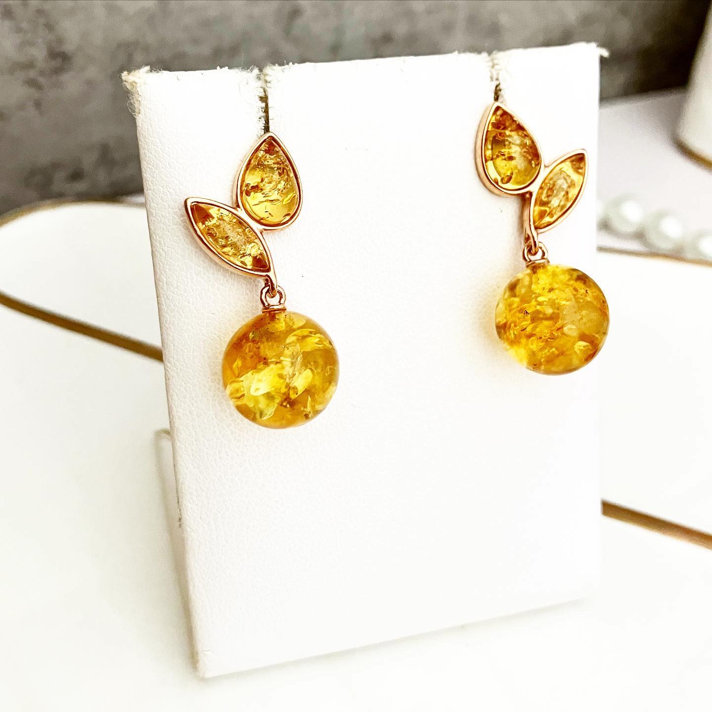 Earrings silver 925 samples with natural amber "Lily"