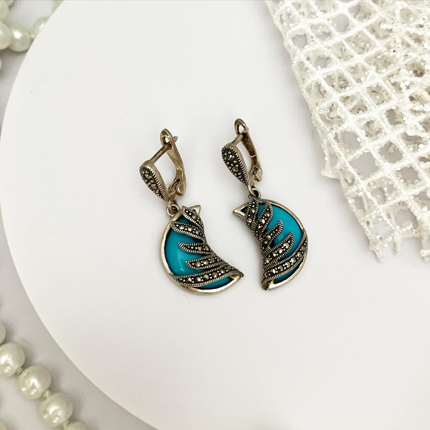 Kit; earrings and pendant silver 925 samples with turquoise "Heavenly turquoise"