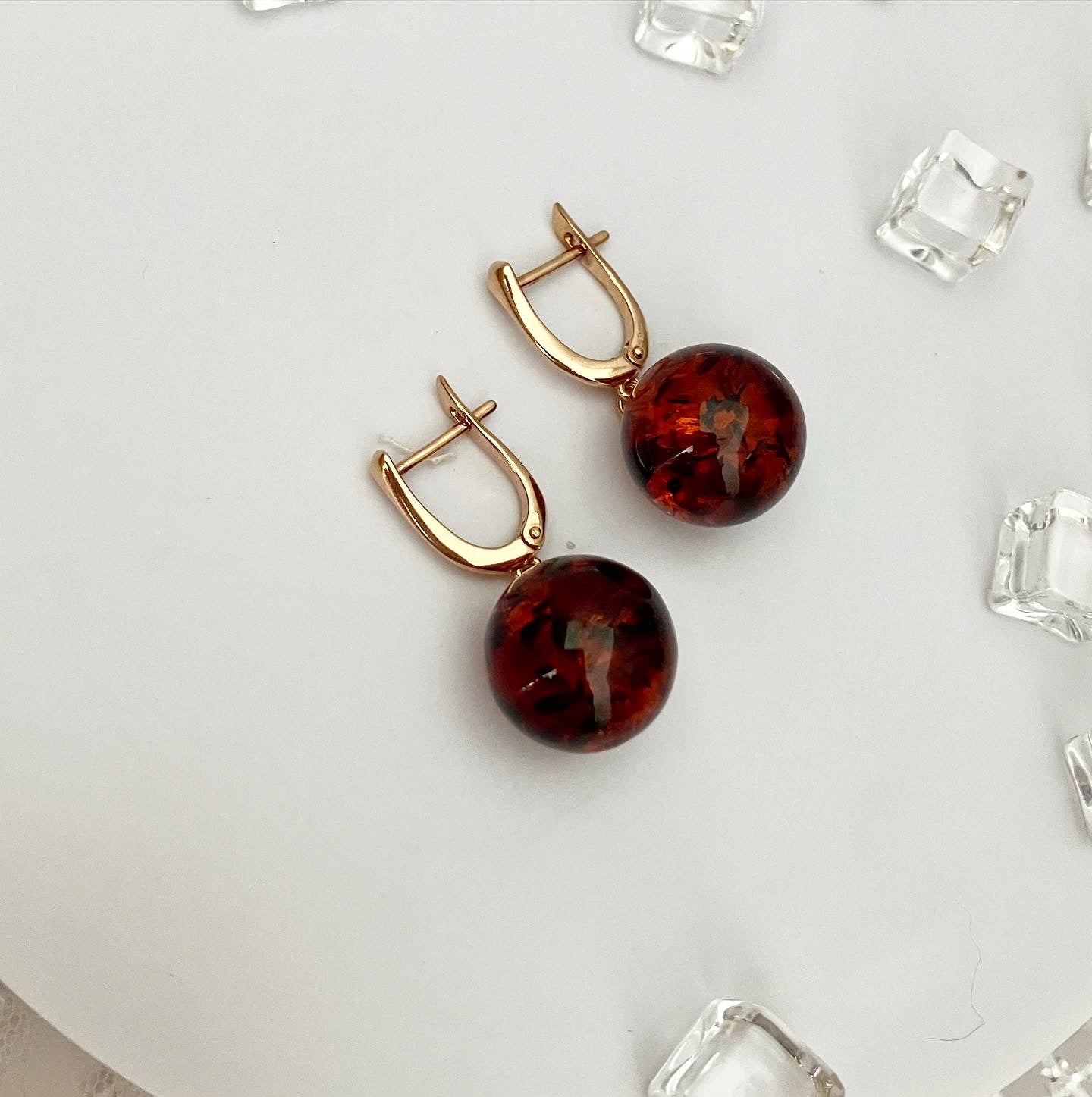 Earrings silver 925 samples with gilding and natural amber "Kira"