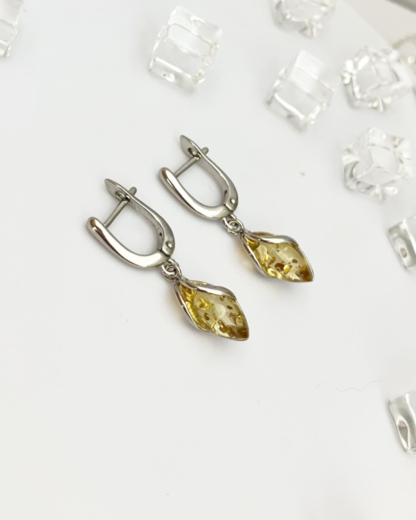 Earrings silver 925 samples with amber "Snowdrop"