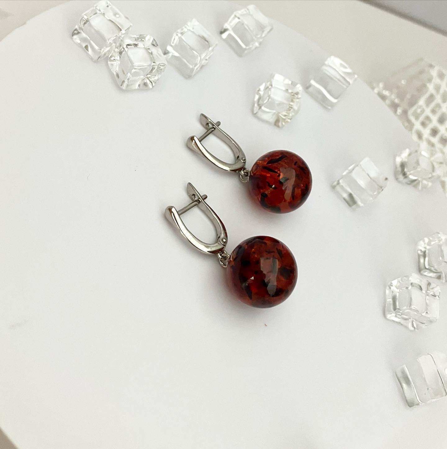 Earrings silver 925 samples with natural amber "Kira"