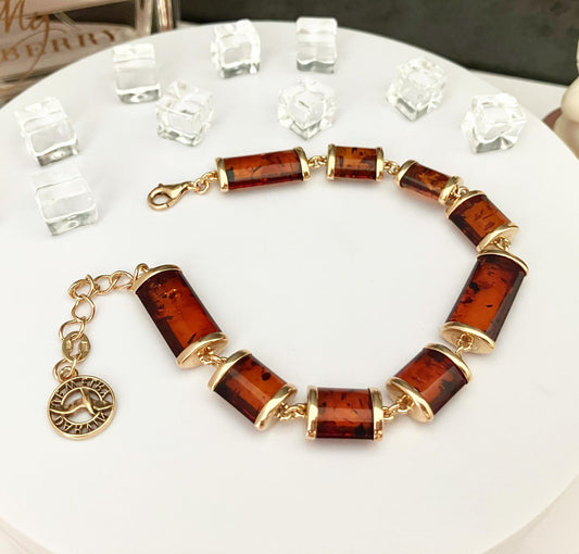 Bracelet silver 925 samples with gilding and natural amber "Cassiopeia"