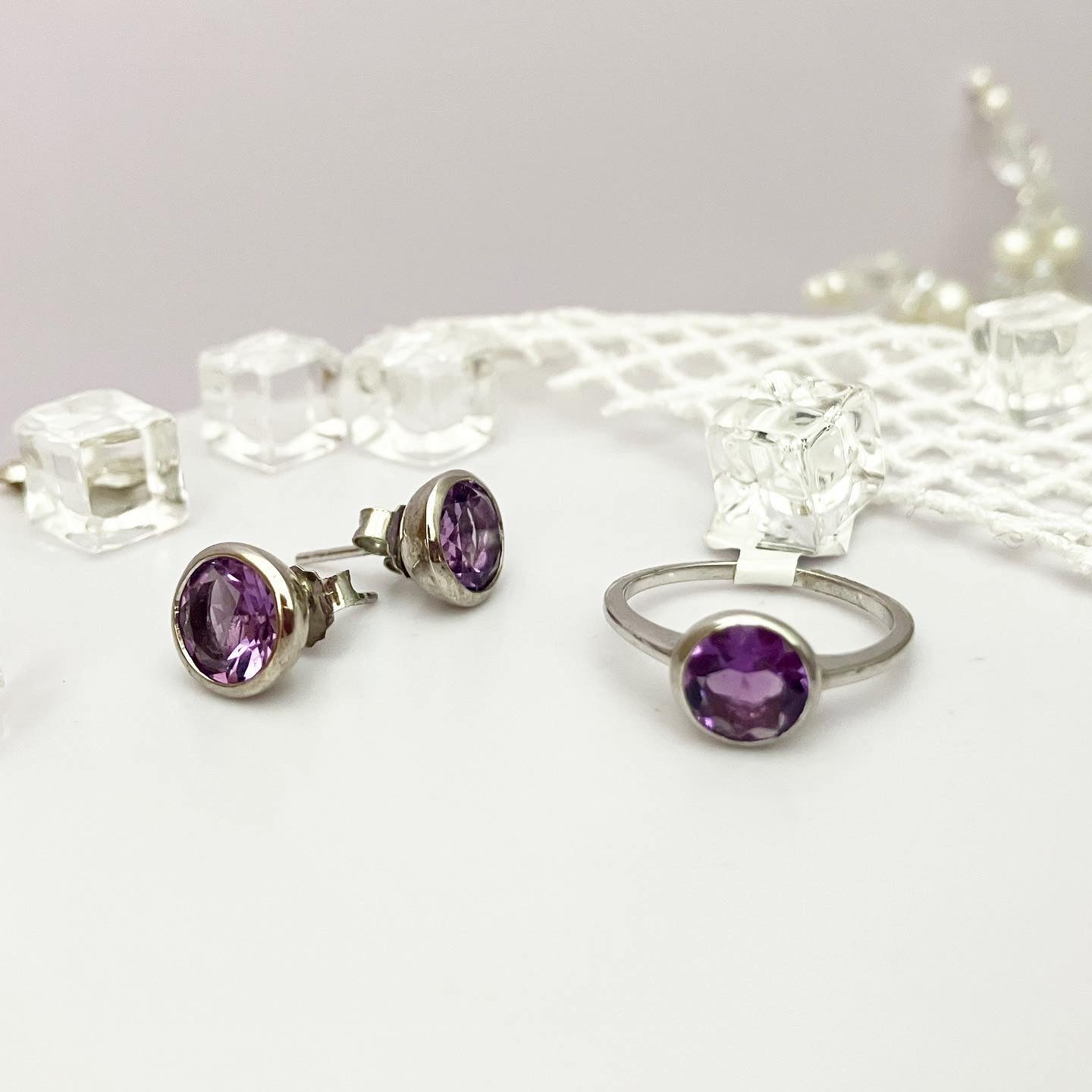 Ring silver 925 samples with amethyst "Fleur"