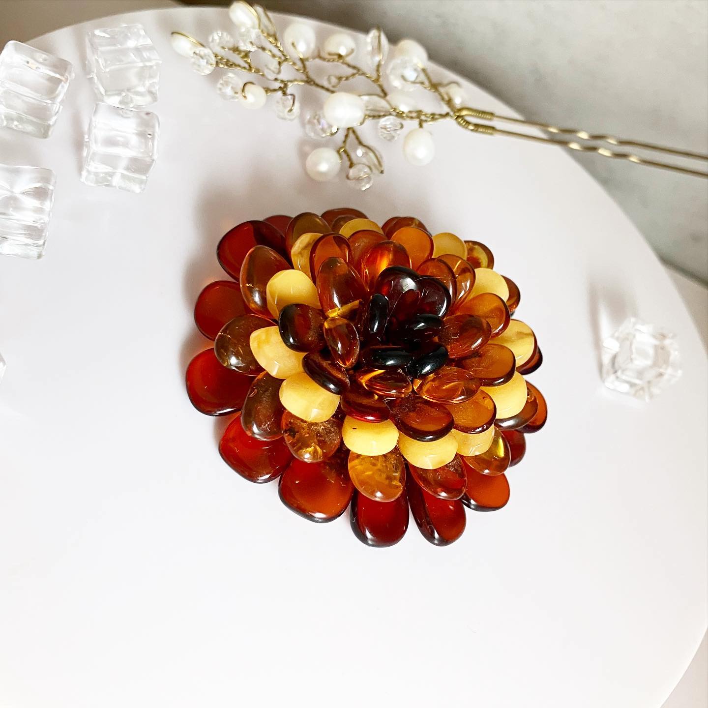 Brooch-pendant from amber "Amber Flower"