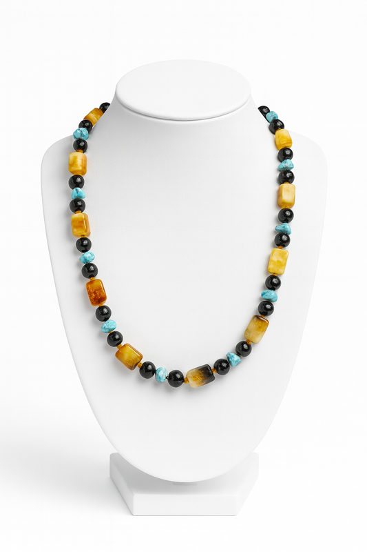 שרשרת הרמוניה בצבע ענבר בלט וטורקיז