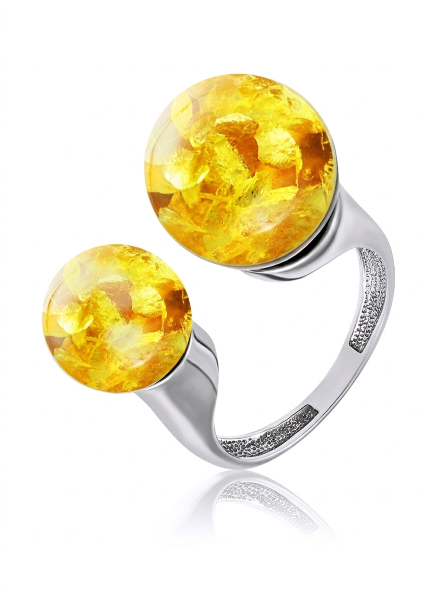 Ball Lemon Amber Silver Ring — DARVIN (Pre-Order)