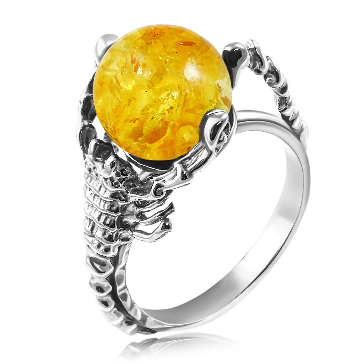 Ball Lemon Amber Silver Ring — DARVIN (Pre-Order)