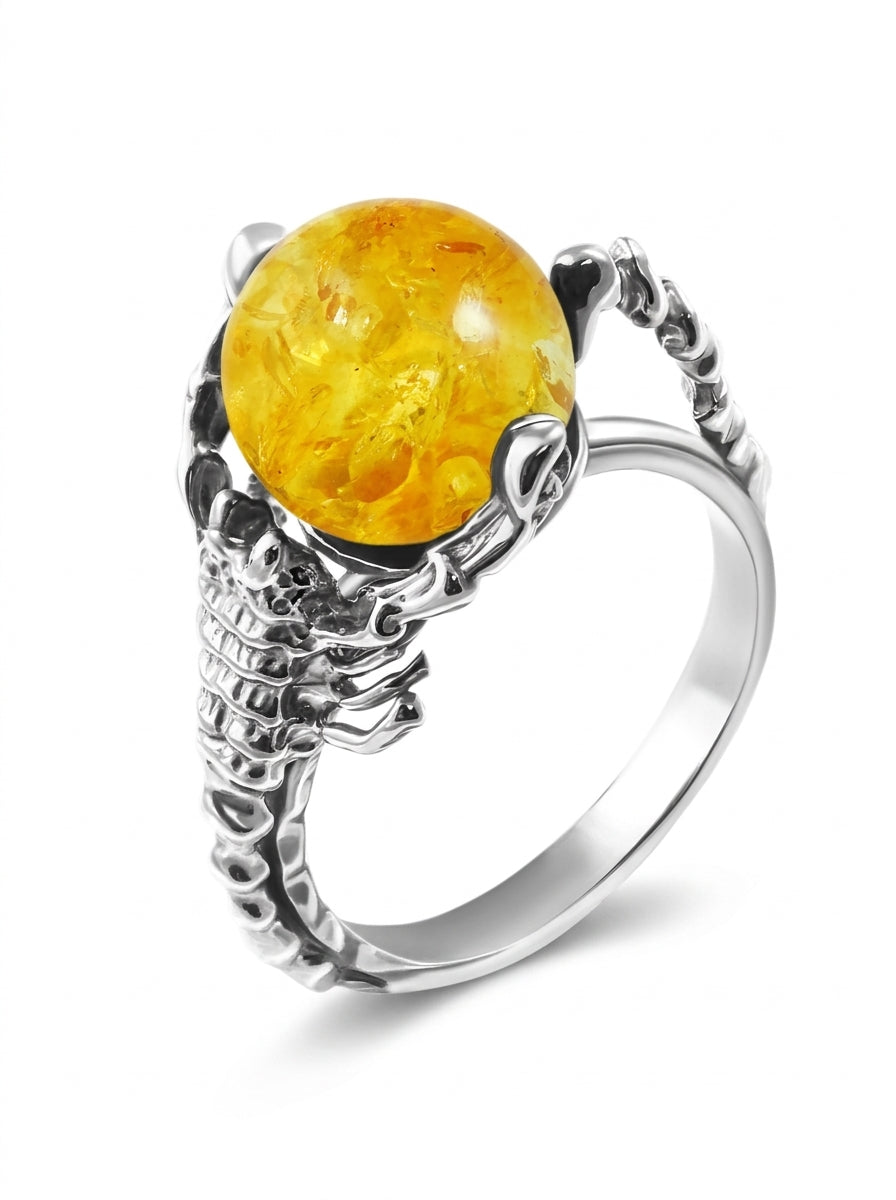 Ball Lemon Amber Silver Ring — DARVIN (Pre-Order)