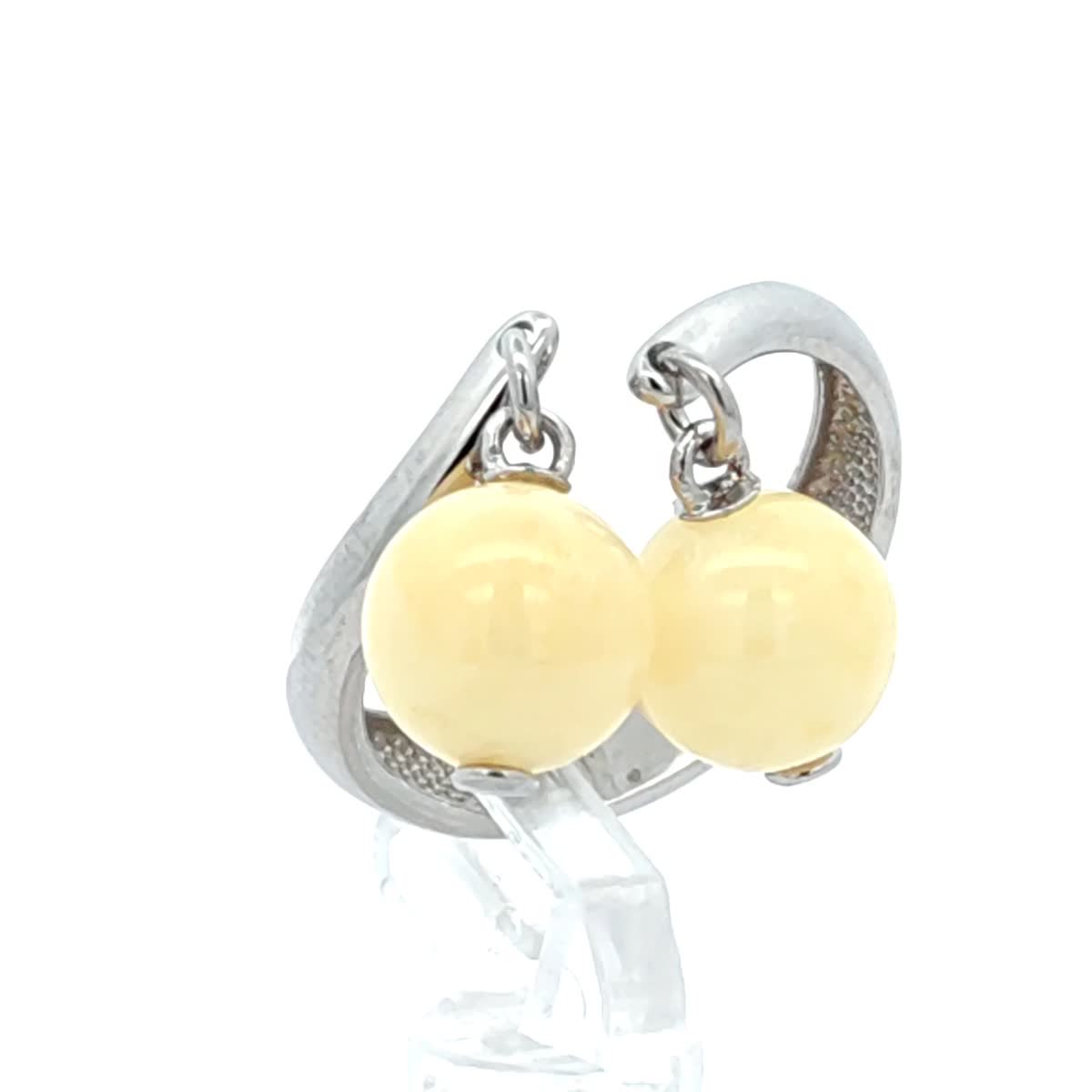 Ball White Amber Silver Ring — DARVIN (Pre-Order)