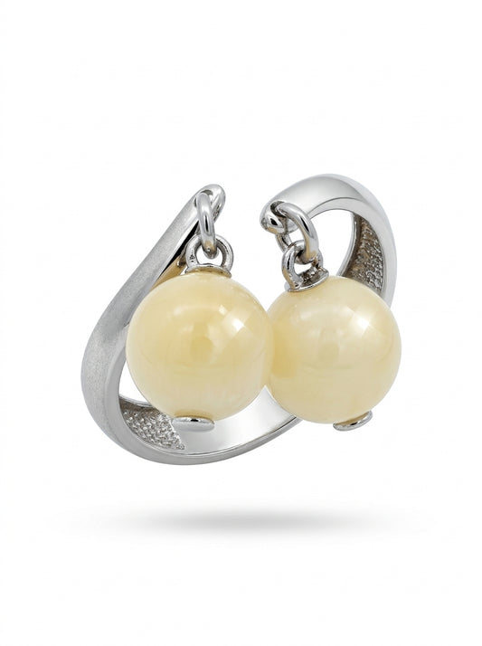 Ball White Amber Silver Ring — DARVIN (Pre-Order)