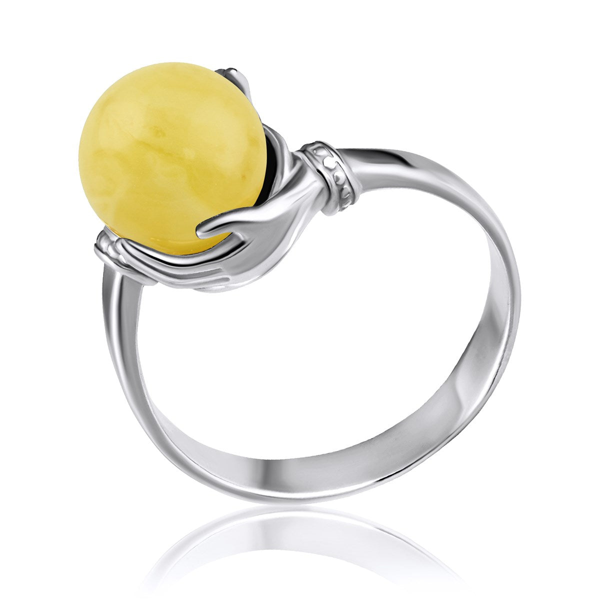 Ball White Amber Silver Ring — DARVIN (Pre-Order)